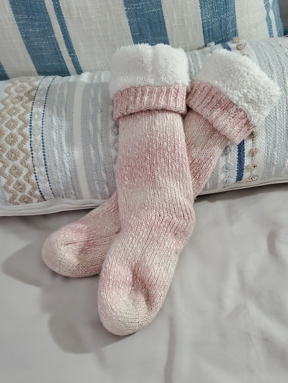 Rare INDIGO Pink Marbled Fleece-Lined Knit Knee High Cozy Lounge Socks